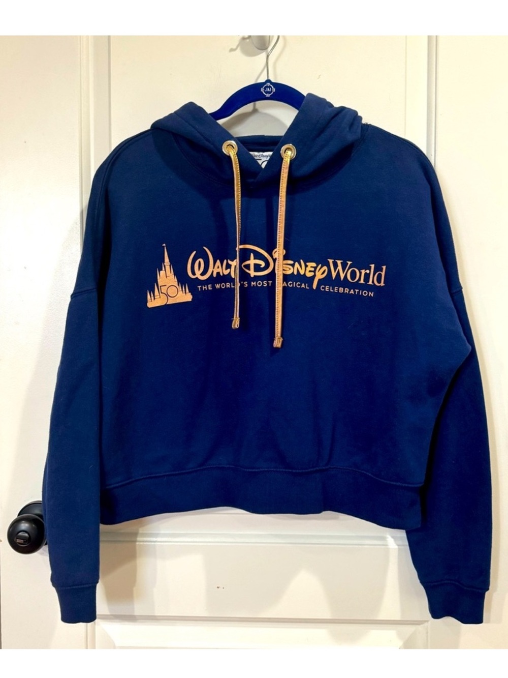 WALT DISNEY WORLD 50th Anniversary Navy Castle Semi Crop Top Hoodie. Size 1X